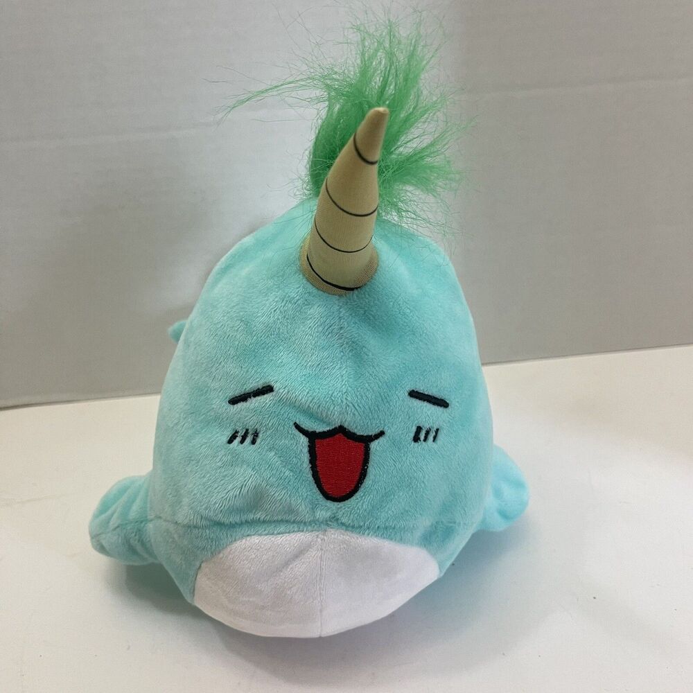 Ideal Toys Narwhal Plush Stuffed Animal 8” Blue Green Hair